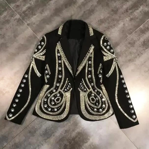 百搭经典修身长袖金属铆钉重工设计西装西服女士团案女装上衣外套