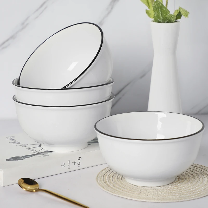 【粉丝福利】6英寸黑边线欧式碗4只家用陶瓷釉下彩面碗小汤碗饭碗