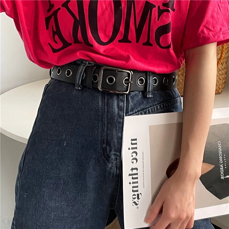 朋克风全孔收腰装饰学生男时尚百搭韩版潮流女免打孔牛仔休闲裤带