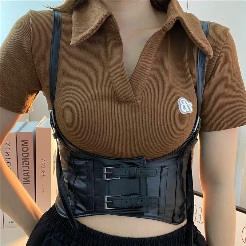 ins风外搭显瘦弹力腰封女背带欧美时尚束腰魔术贴简约吊带潮岑熠