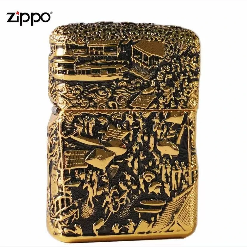 ZIPPO/之宝【清明上河图】黄铜/紫铜重甲礼盒装送礼打火机DYJ1