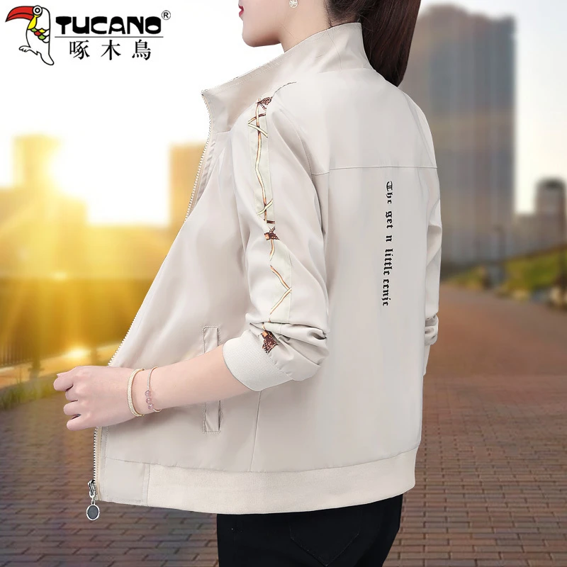 【官方品牌】啄木鸟棒球服外套女春秋2025年新款百搭休闲立领夹克潮