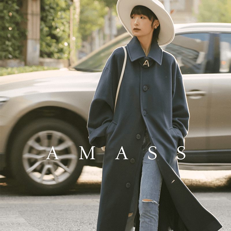 AMASS/阿玛施深冬新款气质街头双面毛呢宽松长款毛呢大衣5400708