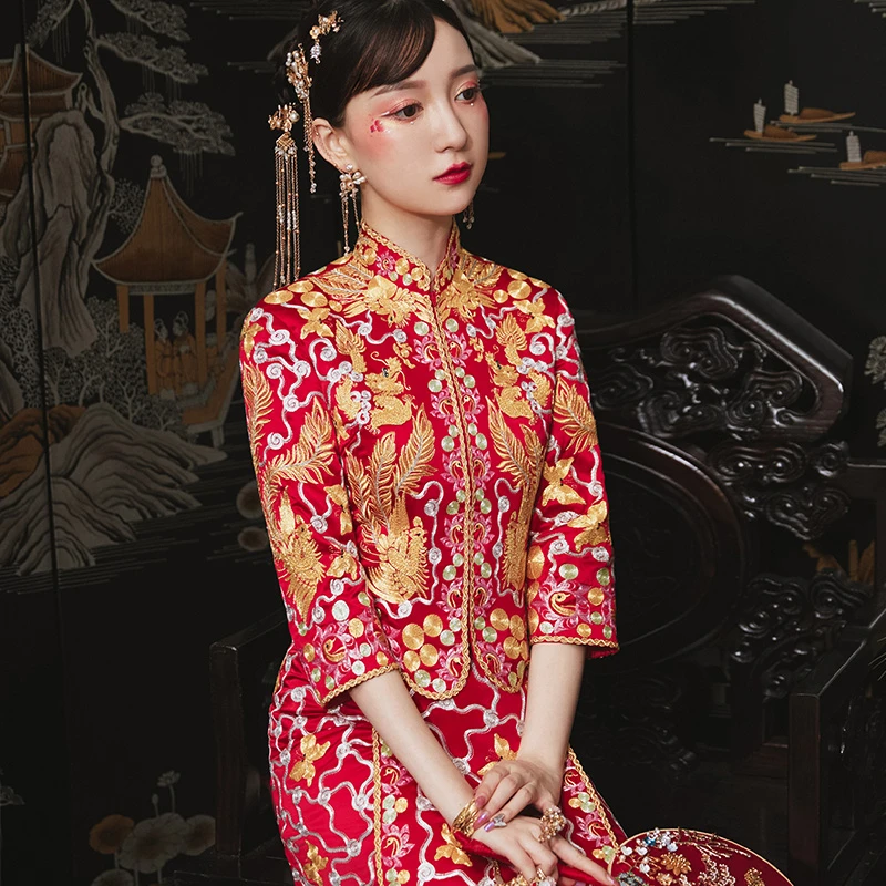 秀禾服2025新款冬盘金大五福龙凤褂新娘结婚礼服中式婚纱凤冠霞帔