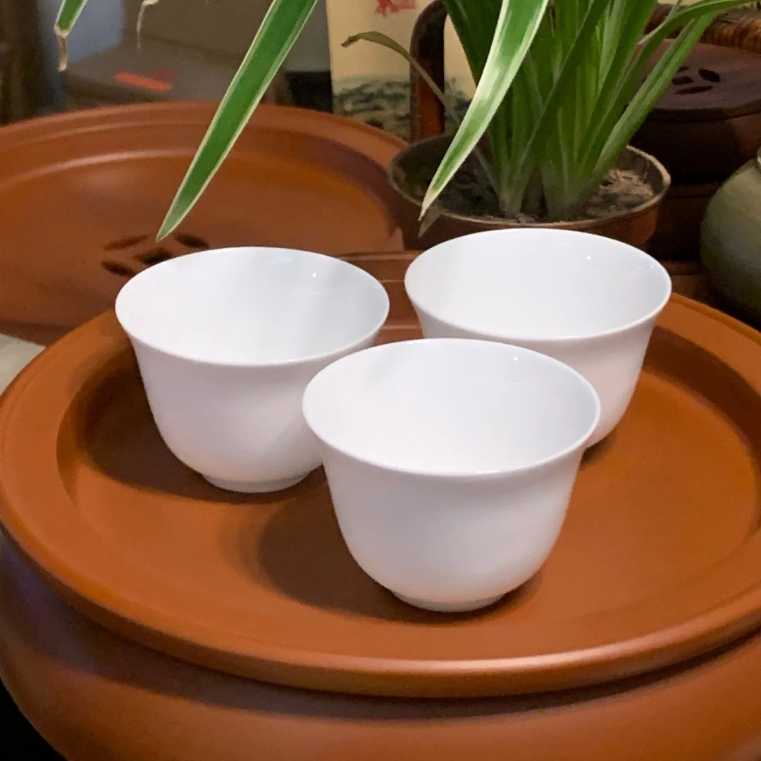 楠浠薄款高骨 骨瓷铃铛杯40CC实用 三只装 潮州功夫茶大号品茗杯