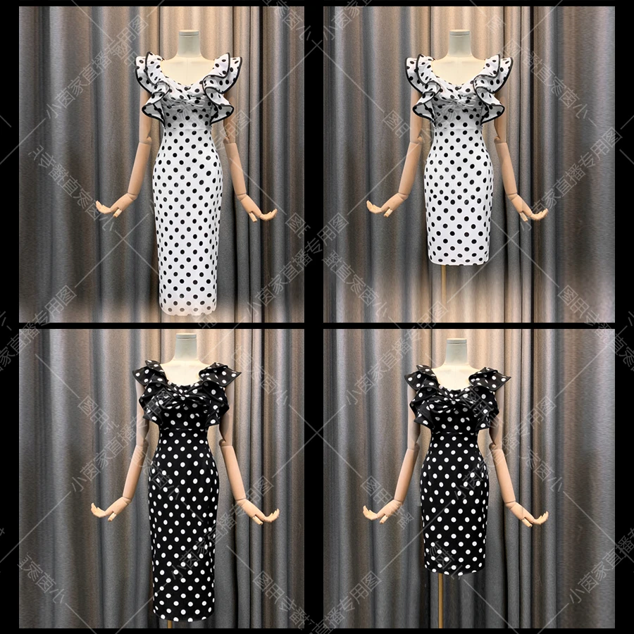 【小茵家】气质波浪荷叶边修身连衣裙1