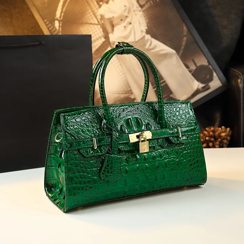 小众鳄鱼纹铂金包2022新款时尚中年压纹女包妈妈包包气质手提包女