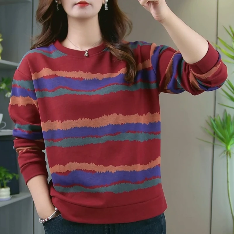 春秋新款长袖小衫宽松大码卫衣女士韩版圆领T恤显瘦时尚女装打底