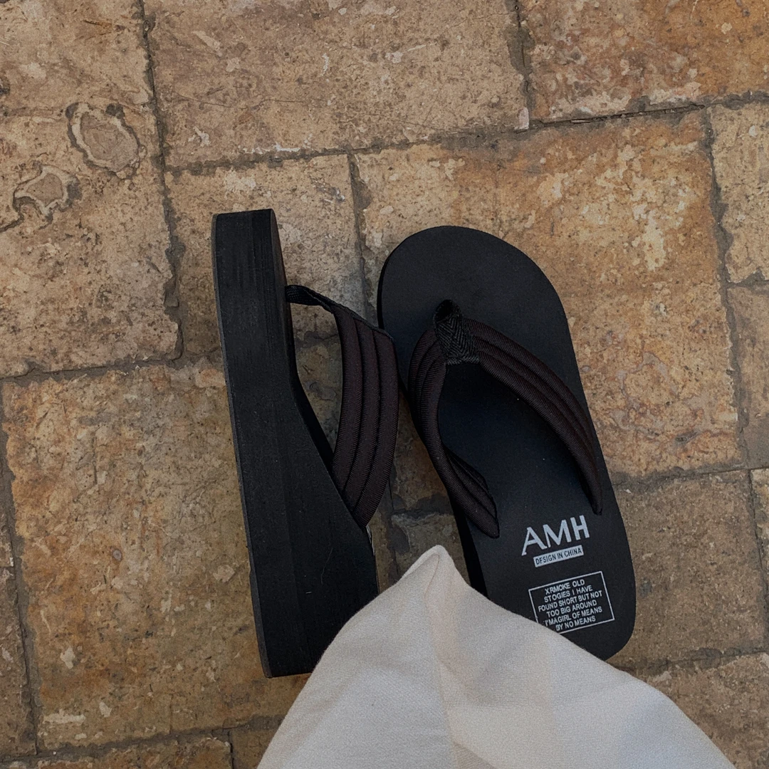 黑白拖鞋女夏外穿时尚高跟松糕鞋厚底防滑沙滩