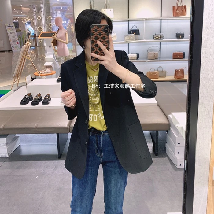 王洁家自制时尚通勤休闲舒适宽松韩版气质百搭纯色小西服春秋