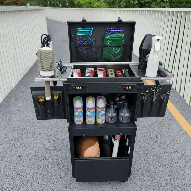 专业户外摆摊美发工具箱拉杆带万向轮发型师大容量多功能收纳推车