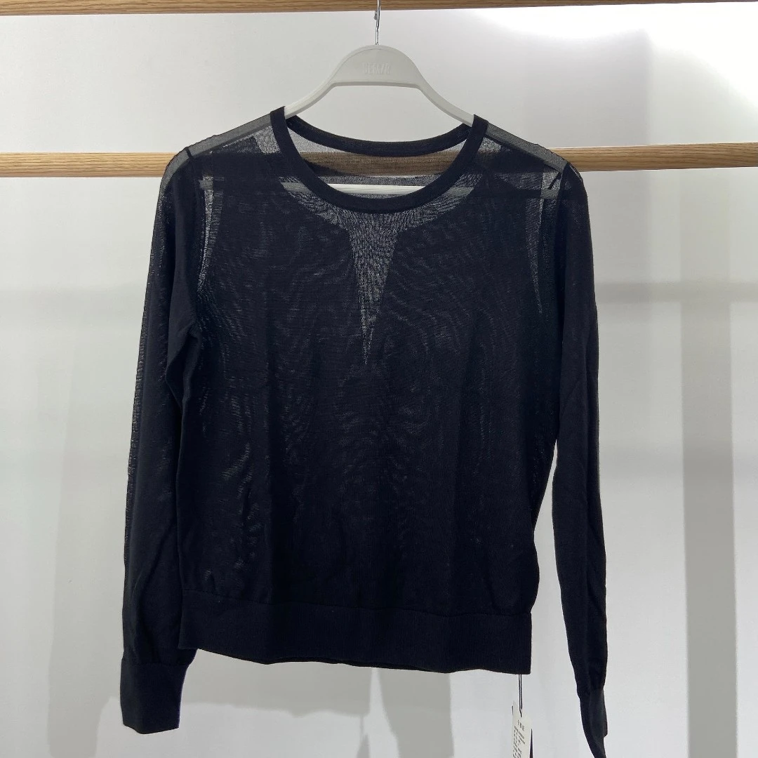 Y730289-00691#衣衫妙影黑色针织半透明套头衫打底