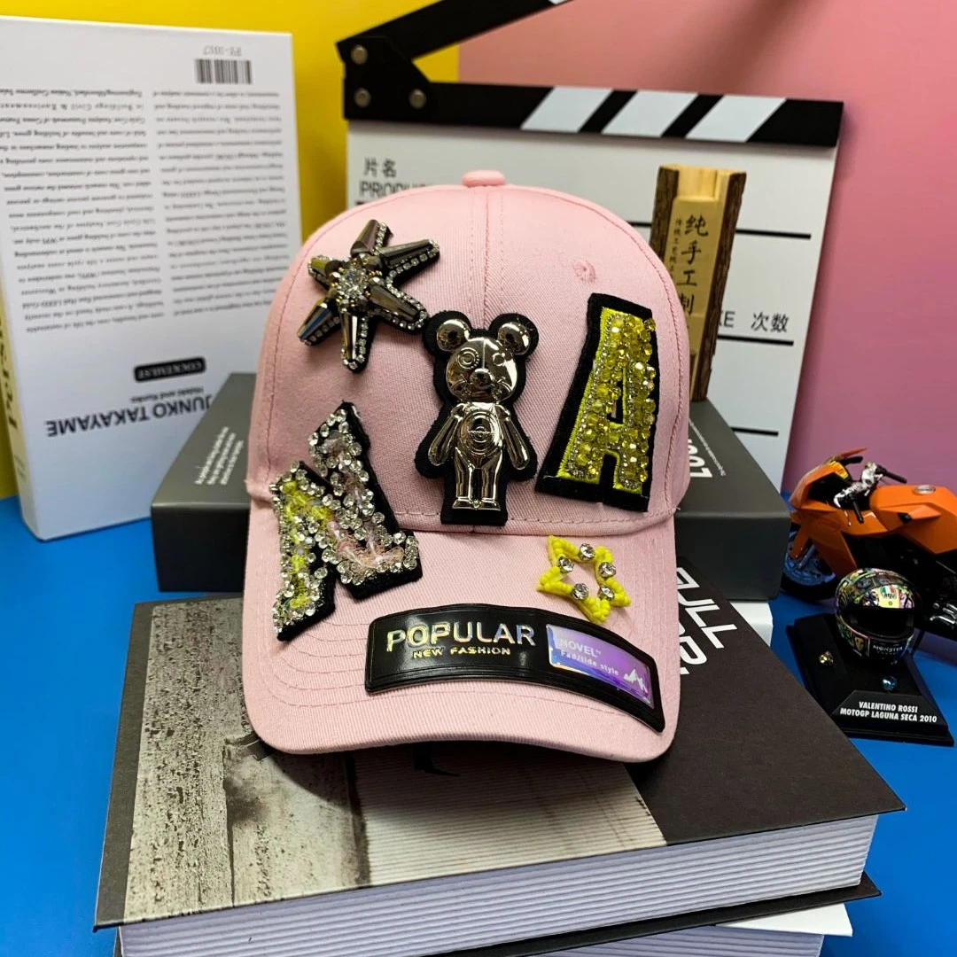 2025重工夏季串珠玻璃水钻棒球帽时尚帽子印花纯手工休闲鸭舌帽