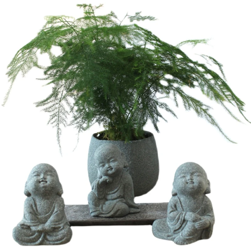 迷你石头盆景装饰石雕摆件小沙弥可爱景观摆设个性小和尚创意雕刻