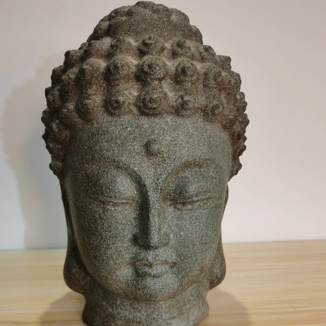 艺术青石手工石雕佛首佛头 茶室玄关办公禅意摆件复古整石佛头