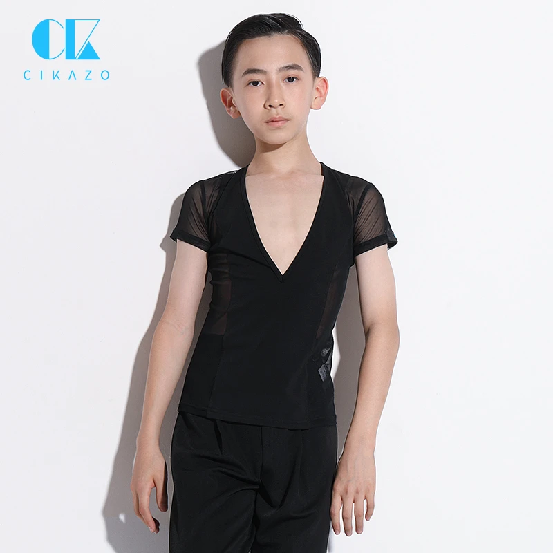 茜卡索 拉丁舞服男夏季上衣专业男童比赛服标服男孩练功服夏G5061