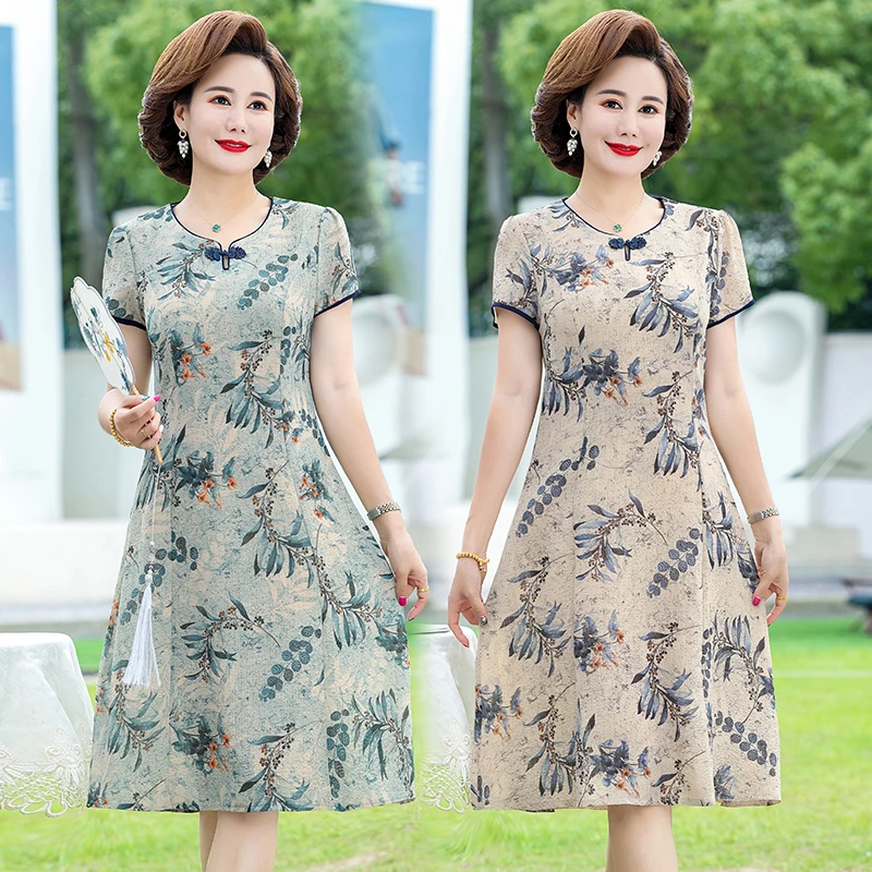 复古中国风中年妈妈改良旗袍2023夏季新款大码显瘦中长款连衣裙女