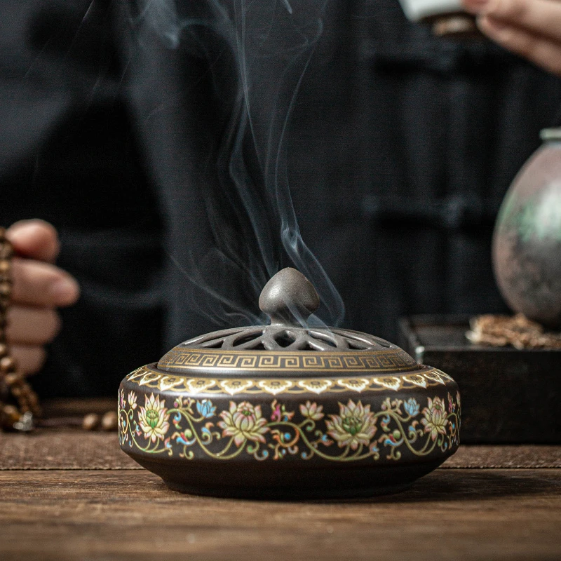 珐琅彩香薰炉陶瓷盘香炉蚊香炉家用室内茶道禅意檀香沉香熏香炉