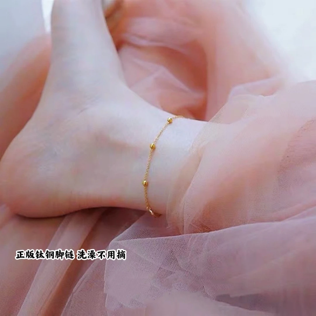 钛钢脚链 新品-韩版转运珠脚链钛钢防掉色百搭简约满天星水波纹