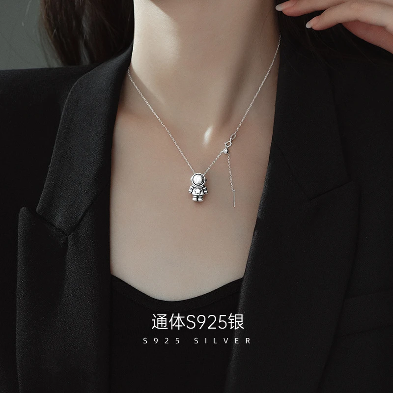 珐琅项链 榕树下-太空人银项链做旧吊坠个性百搭宇航员锁骨链ins