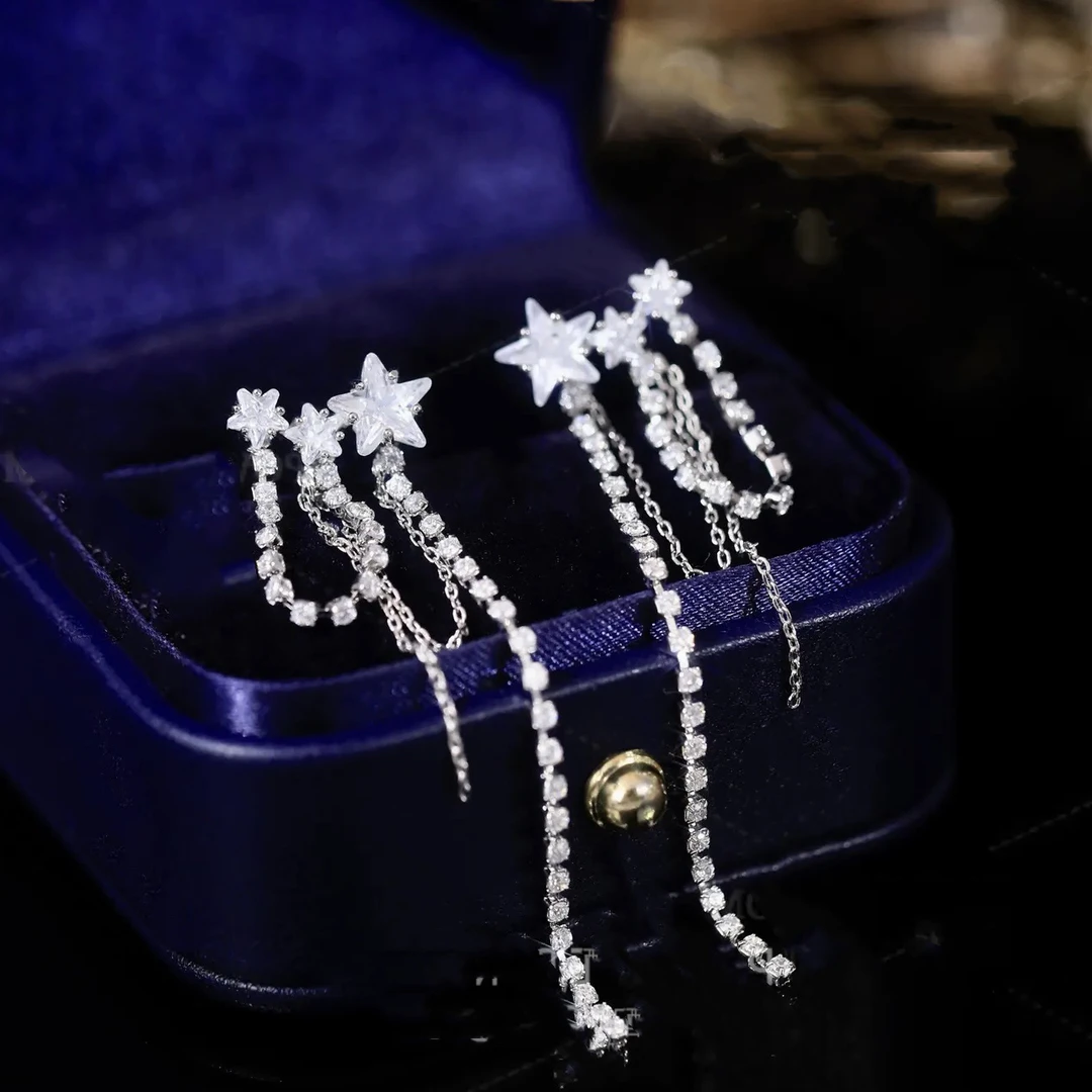 新品-超闪星星流苏耳钉小众设计高级感冷淡风甜酷耳环个性耳饰
