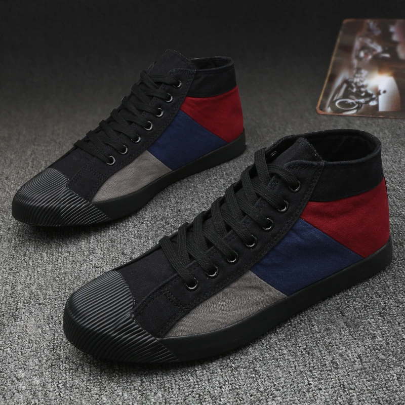 9047 男鞋新款夏季潮鞋男士高帮帆布鞋韩版潮流百搭休闲透气板鞋