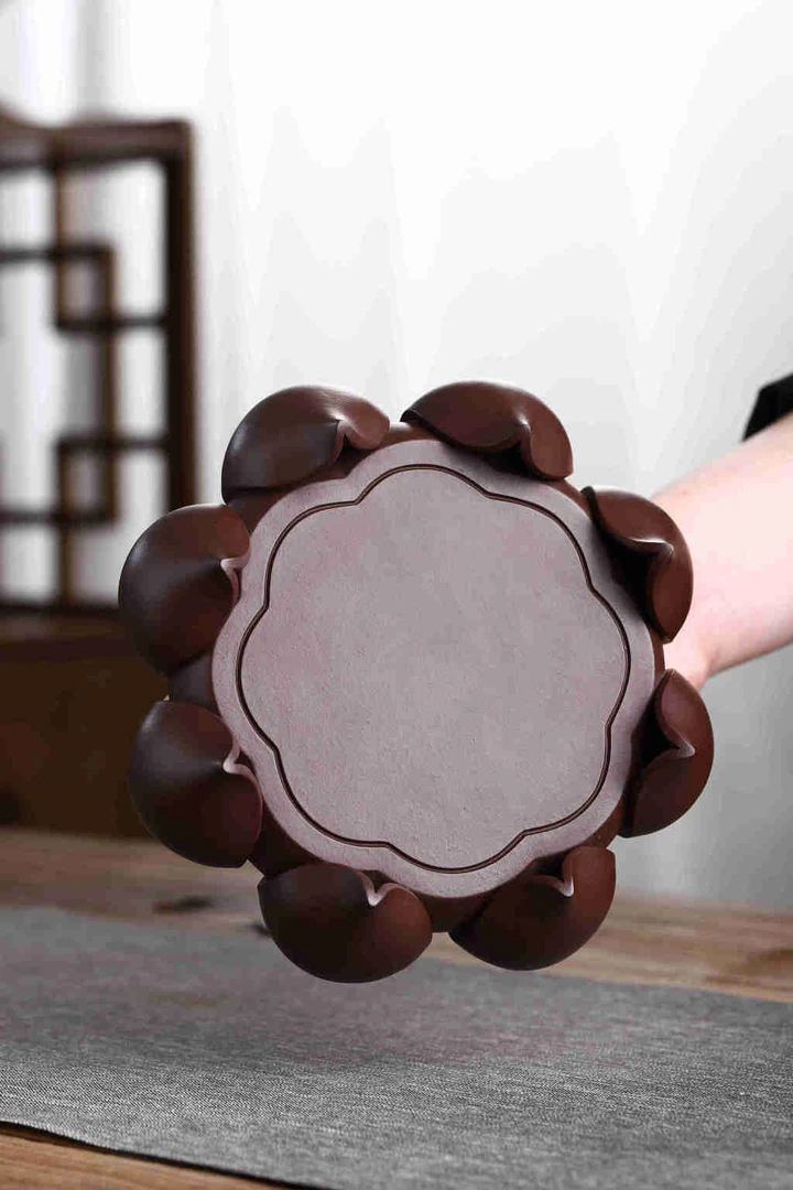 紫砂莲花底座茶宠摆件高端茶器老料紫泥