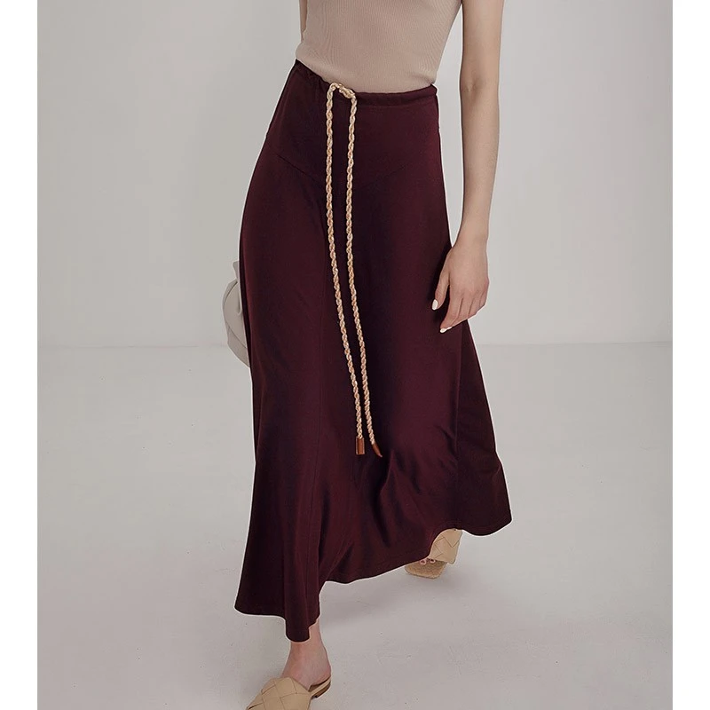 SOULKISS进店B败 优雅自在莫代尔大摆抽绳系带气质显瘦半身裙