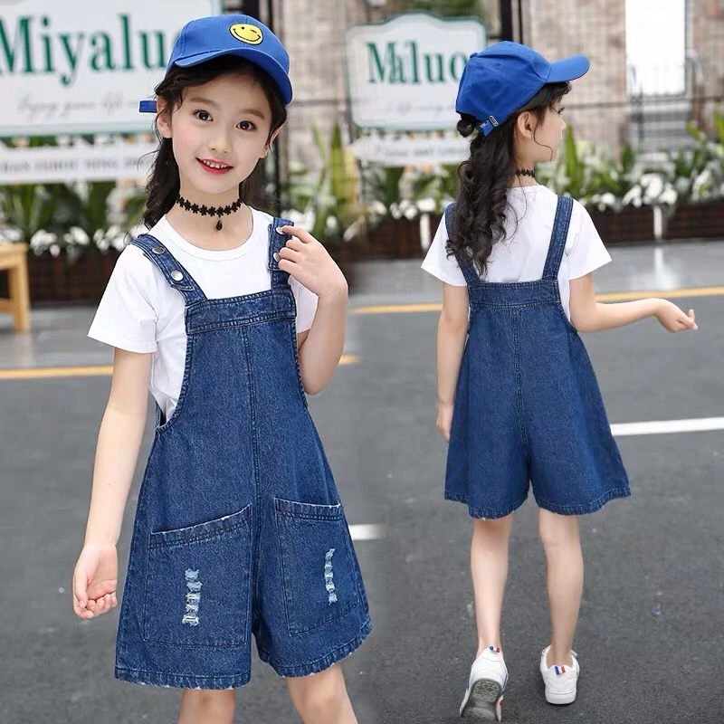 女童背带短裤夏季薄款2024新款儿童中大童洋气休闲女孩牛仔五分裤