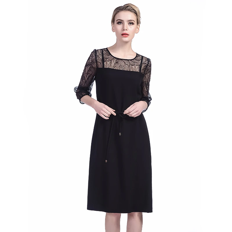 赛斯特气质蕾丝修身女装夏季七分袖中长款长袖时尚连衣裙W0622