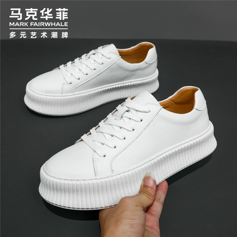 马克华菲2025春季新款百搭真皮小白鞋厚底潮流软底板鞋休闲鞋男鞋