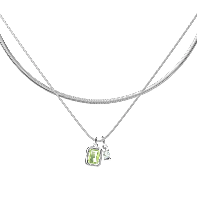 GOOGMO 铜合金合成锆石项链  微光系列蛇骨双叠链设计感叠戴轻奢