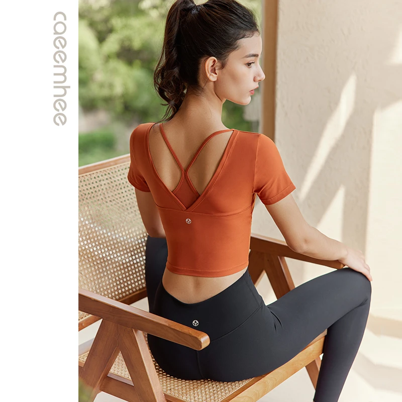 卡益瑜伽服短袖上衣带胸垫专业高端时尚运动服KL04123/KV01745-D