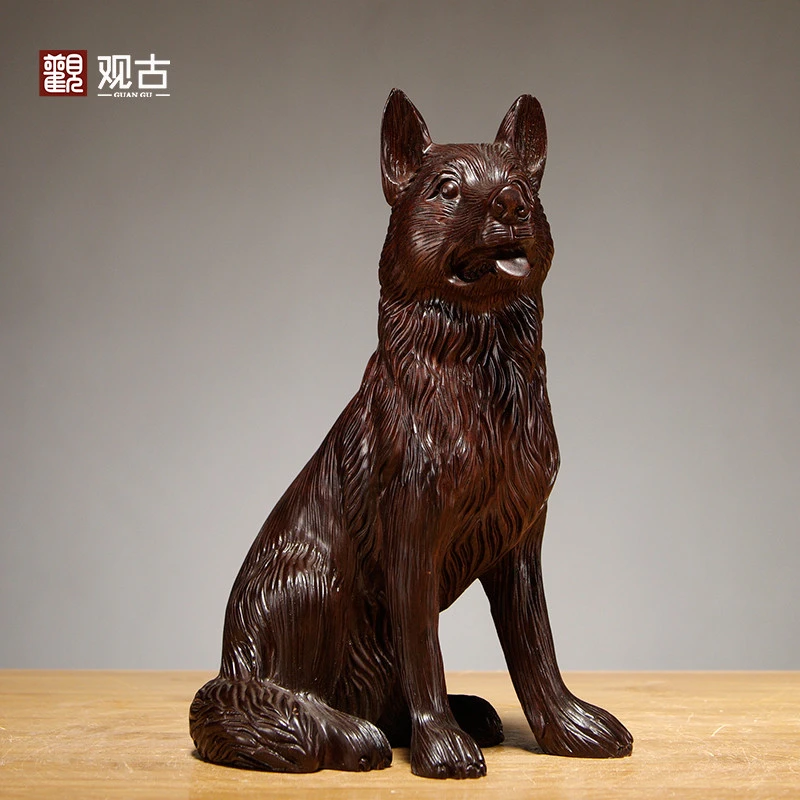 黑檀木雕狗摆件实木质动物雕刻十二生肖狗家居酒柜装饰红木工艺品