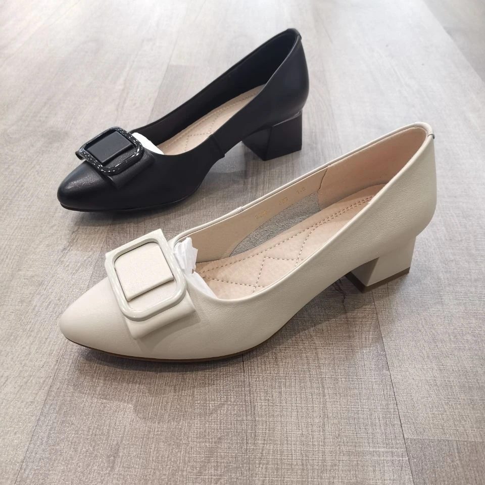 真皮女鞋子春夏季2022新款中跟方跟时尚妈妈鞋舒适百搭透气鞋子女
