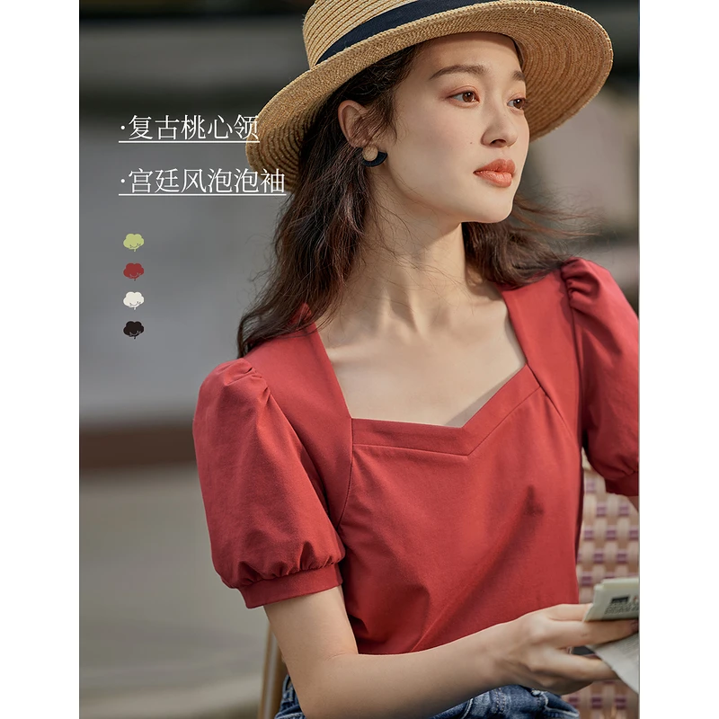 茵曼夏季女T恤上衣短袖长袖显瘦女士时尚纯棉短款新款休闲刺绣