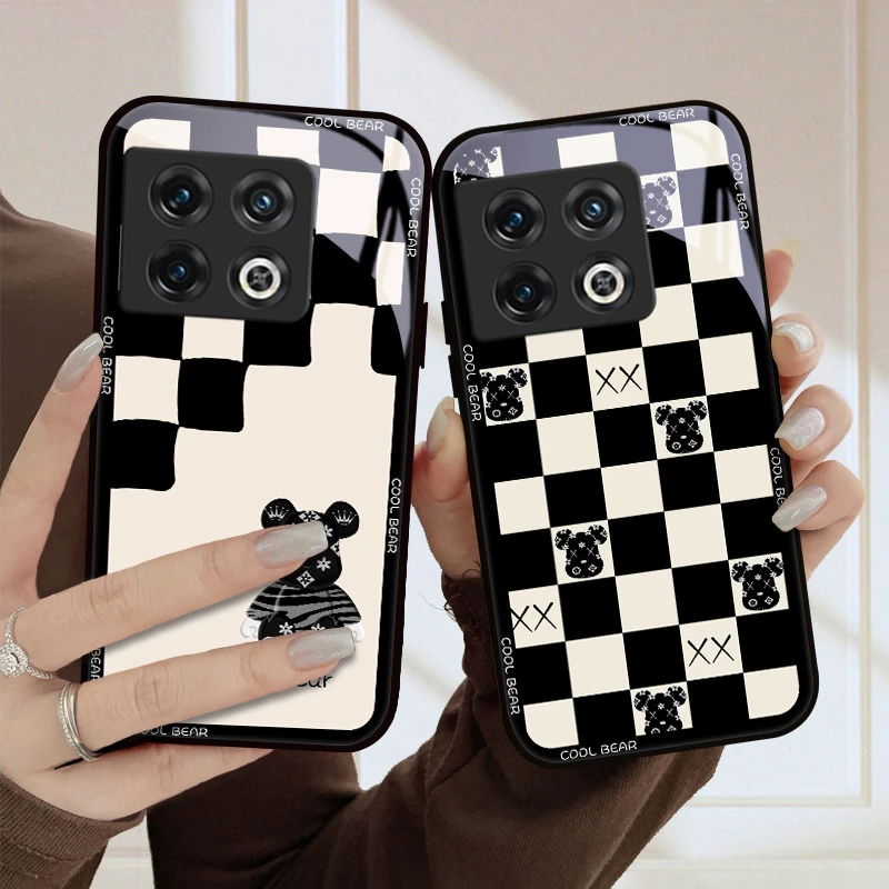 一加10pro手机壳棋格潮熊1加10pro玻璃质感全包防摔1+10pro女款高