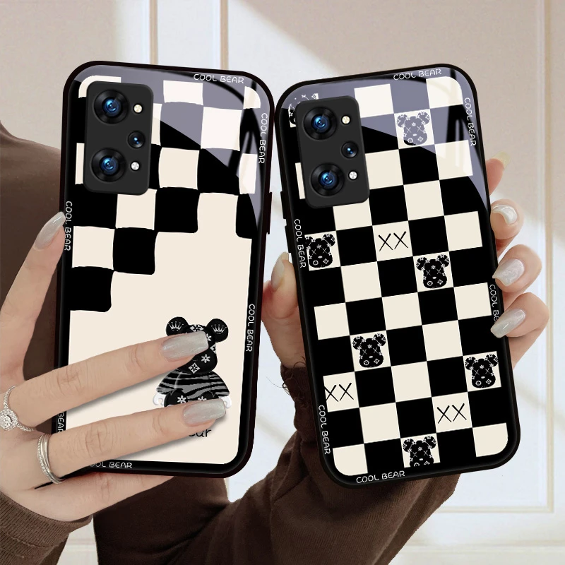 oppo真我q5pro手机壳棋格潮熊realmeQ5可爱oppoQ5i女款男潮牌高级