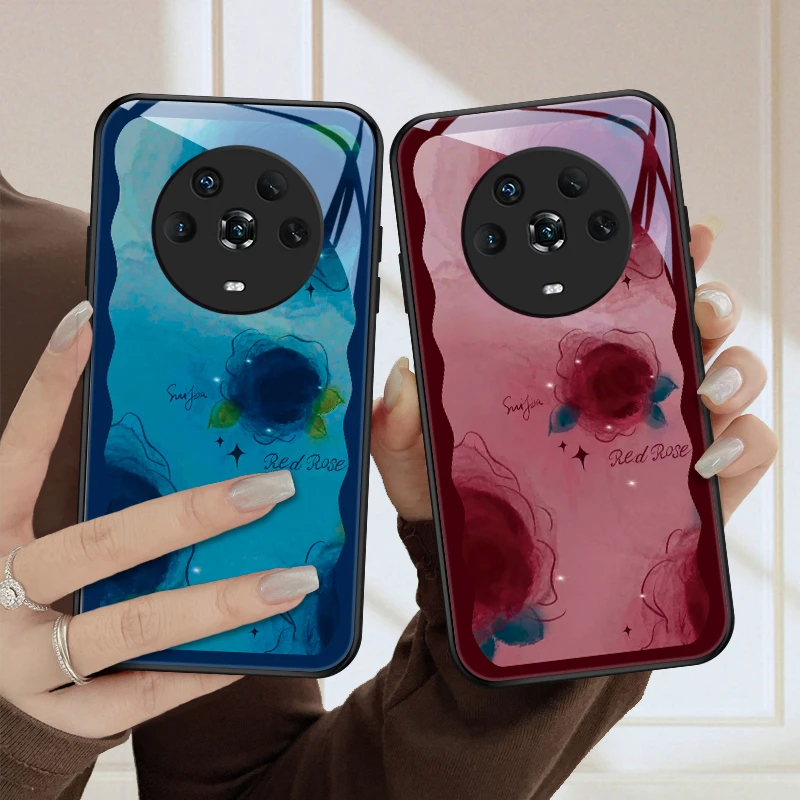 彩墨花适用华为荣耀Magic4手机壳4pro玻璃高级女款全包防摔保护套