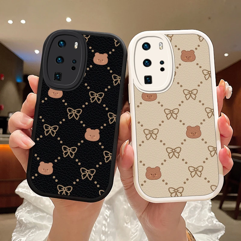 迷你熊适用华为p40手机壳p40pro小羊皮p30可爱保护套p30pro全包新