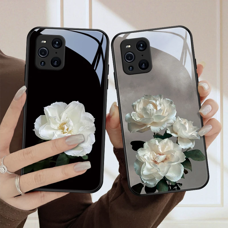 高洁花oppofindx3手机壳findx3pro玻璃质感findx2清新女款时尚保