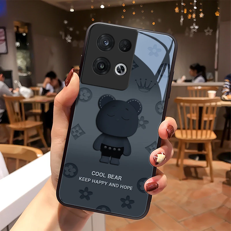 圆脸熊opporeno8手机壳Reno8pro玻璃款男生女款8pro+保护套全包硅