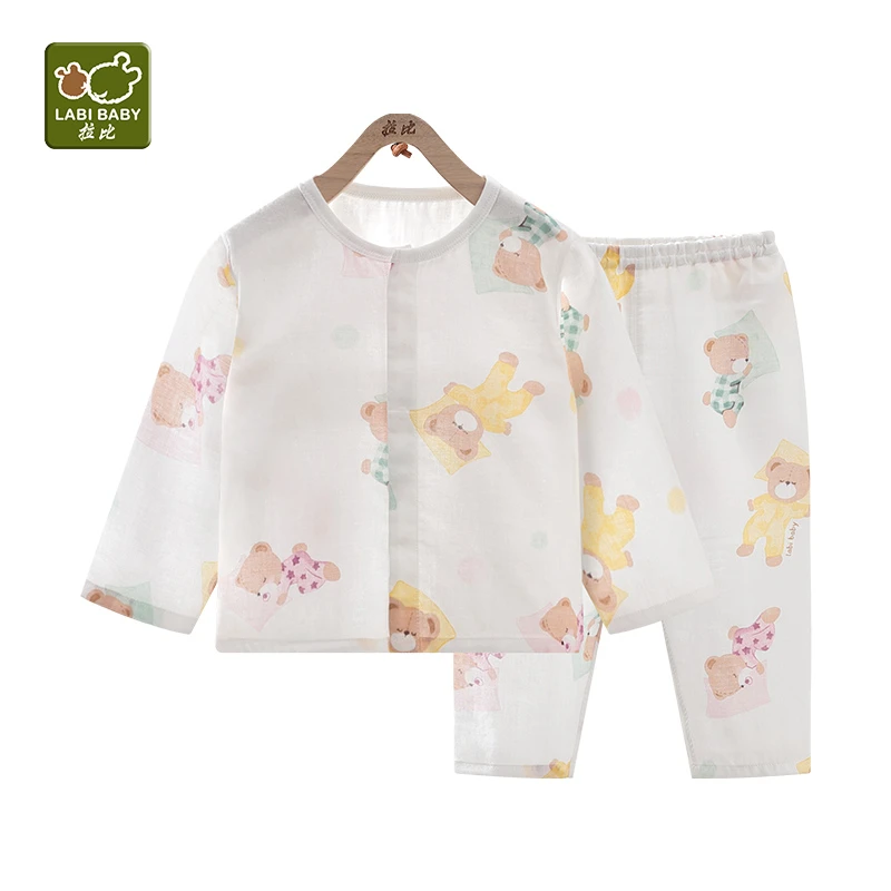 【睡梦】拉比夏季婴幼儿睡衣薄款长袖家居服日常休闲纱布空调服套装