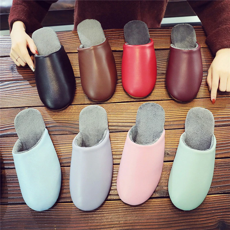 日式居家皮拖鞋加绒秋冬季男棉拖鞋女家用防滑试衣间办公室样板房