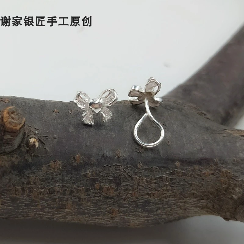 足银耳饰 纯银耳钉蝴蝶结 爱心蝴蝶结耳钉弯钩可爱清新素款甜美
