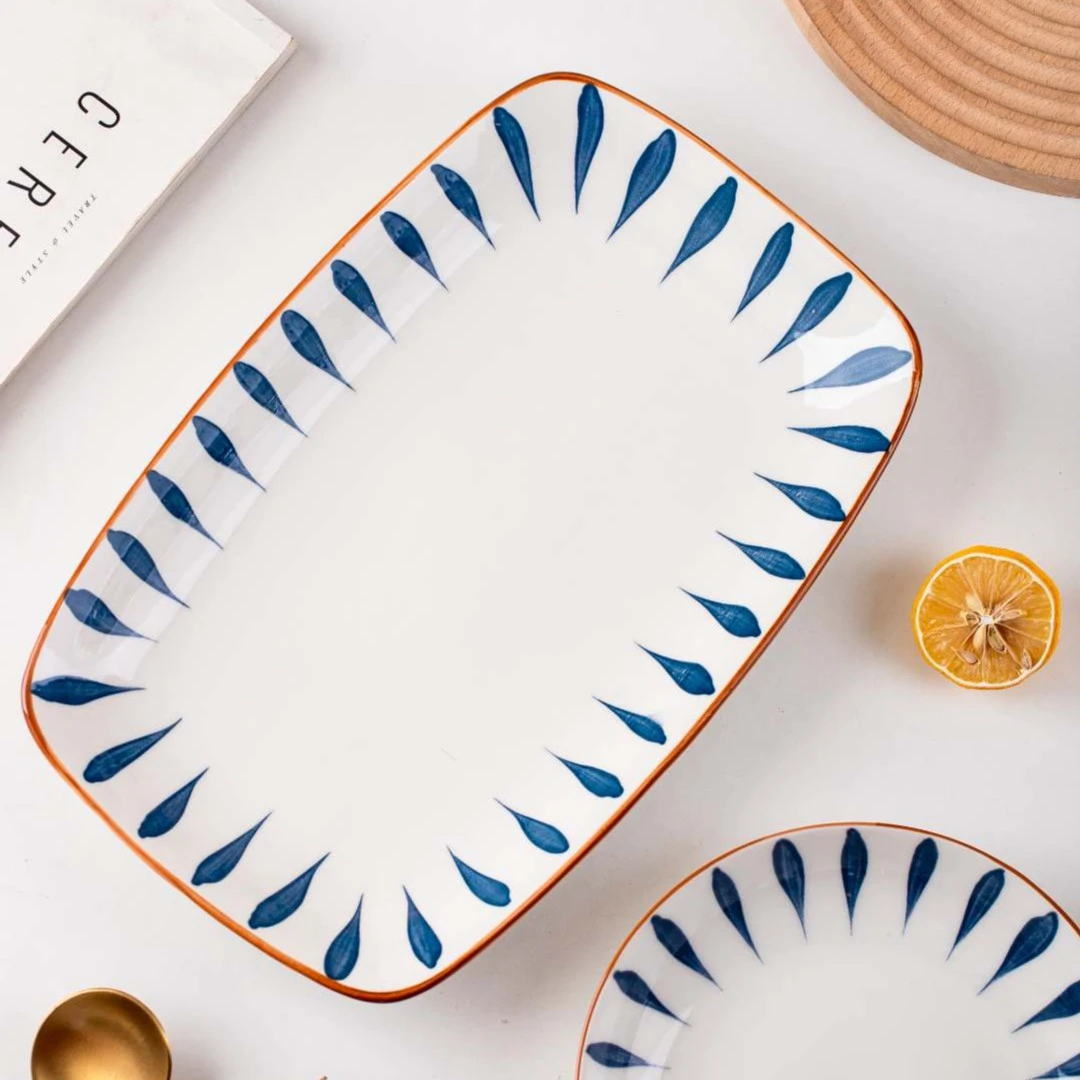 日韩风12英寸大号陶瓷盘创意欧式长方形鱼盘家用鱼盘蒸微波炉烤盘