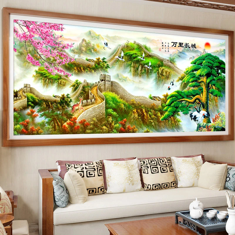 万里长城钻石画山水风景手工粘钻石绣客厅装饰十字绣X