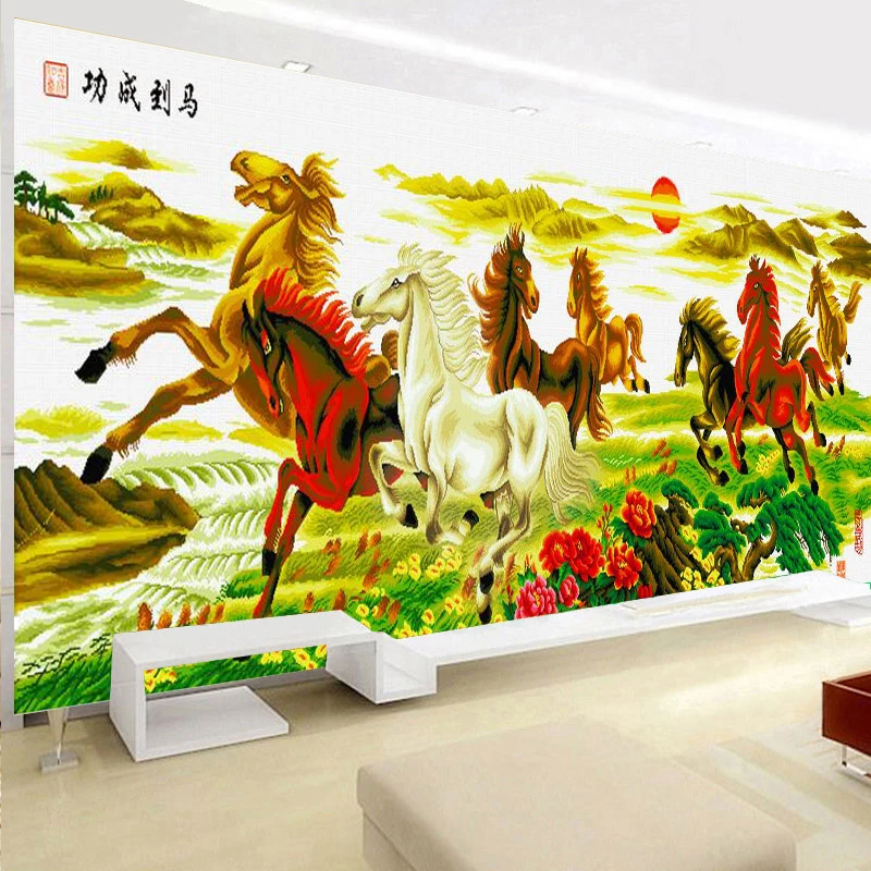马到成功八骏图5D钻石画客厅网红款直播间推荐新款国风十字绣X