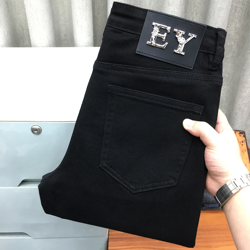 黑色牛仔裤男士春秋款欧货韩版修身小脚长裤九分裤宽松休闲直筒裤