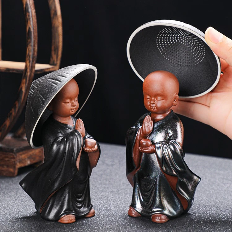 令尹创意紫砂小和尚茶漏茶滤功夫茶具配件茶叶过滤器茶隔茶道摆件